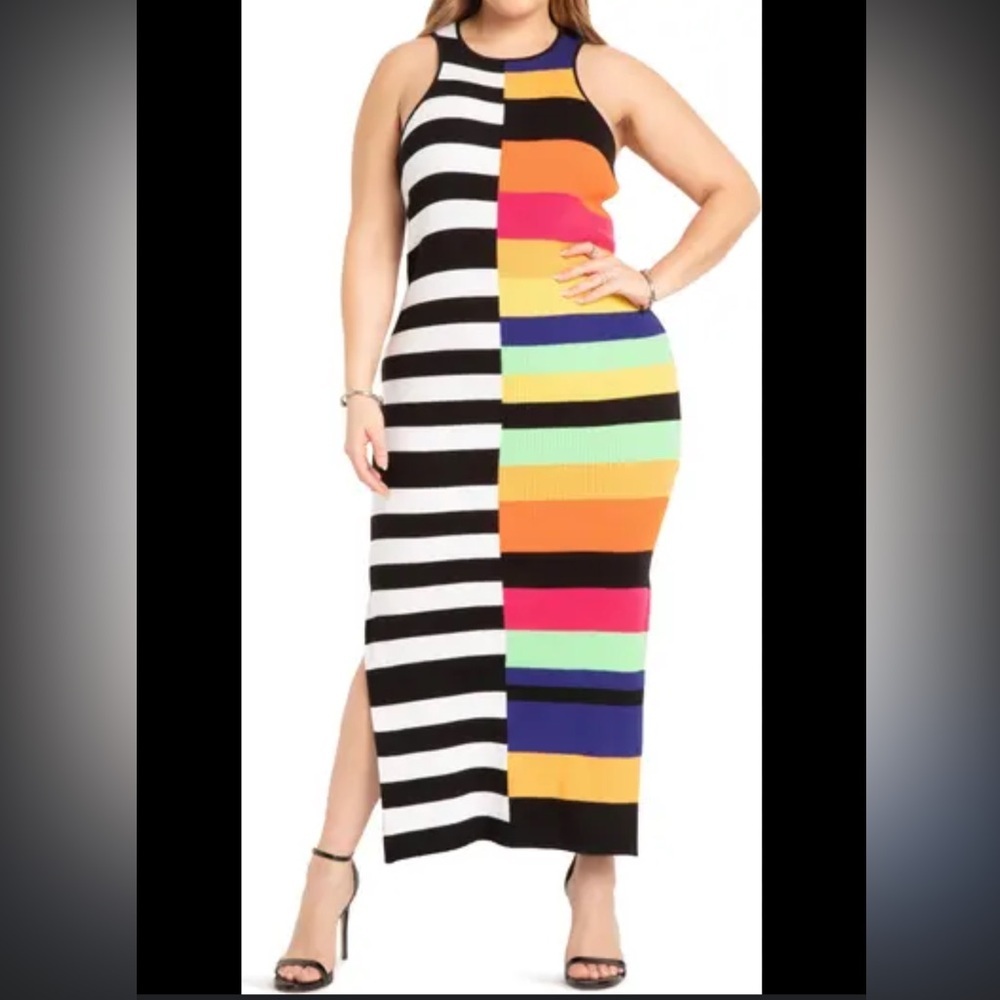 ELOQUII‎ Mixed Striped Ribbed dress colorful sleeveless maxi length Sz 26/28 new